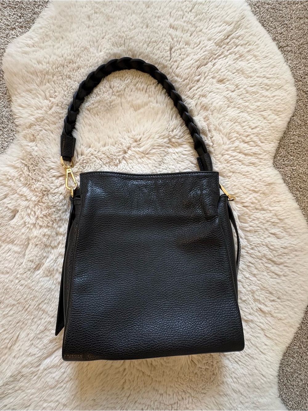 Viola Castallini Italy Genuine Leather Shoulder Bag Black Braided Handle